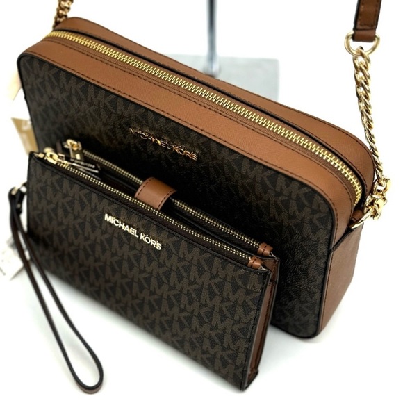 Michael Kors Large EW Crossbody Bag & Large Double Zip Wallet Brown - Picture 9 of 13